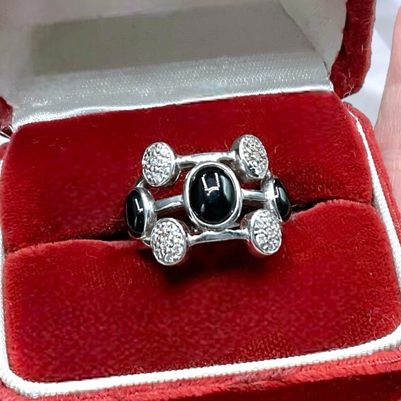 🌺Sterling Onyx & 28 Genuine Diamond Ring - Picture 3 of 14